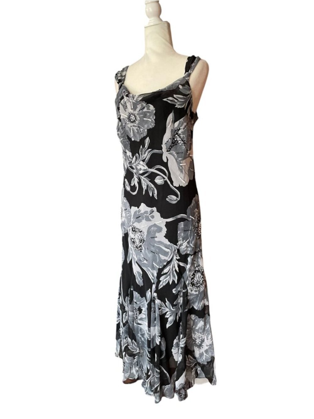 Vintage Midnight Velvet Y2K Fairycore Floral Midi Dress SZ M Black Sequin - Picture 3 of 14